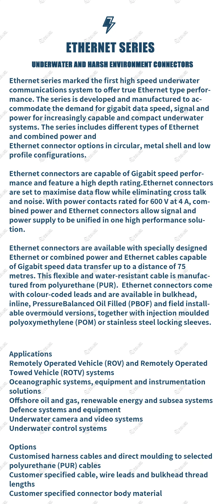 DLPIL13M 13-Pin Low Profile Subsea Hybrid Connector — Power and Ethernet, In-Lin